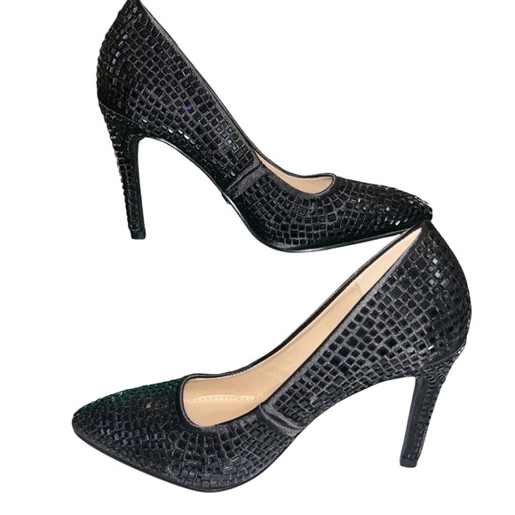 Lauren Lorraine - Dazzle Black Embellished Pumps Pointed Toe Heel Sparkly - Picture 1 of 5